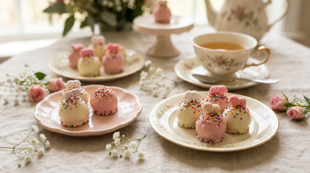 Mini bite-sized circus animal truffles styled for tea parties and dessert boards